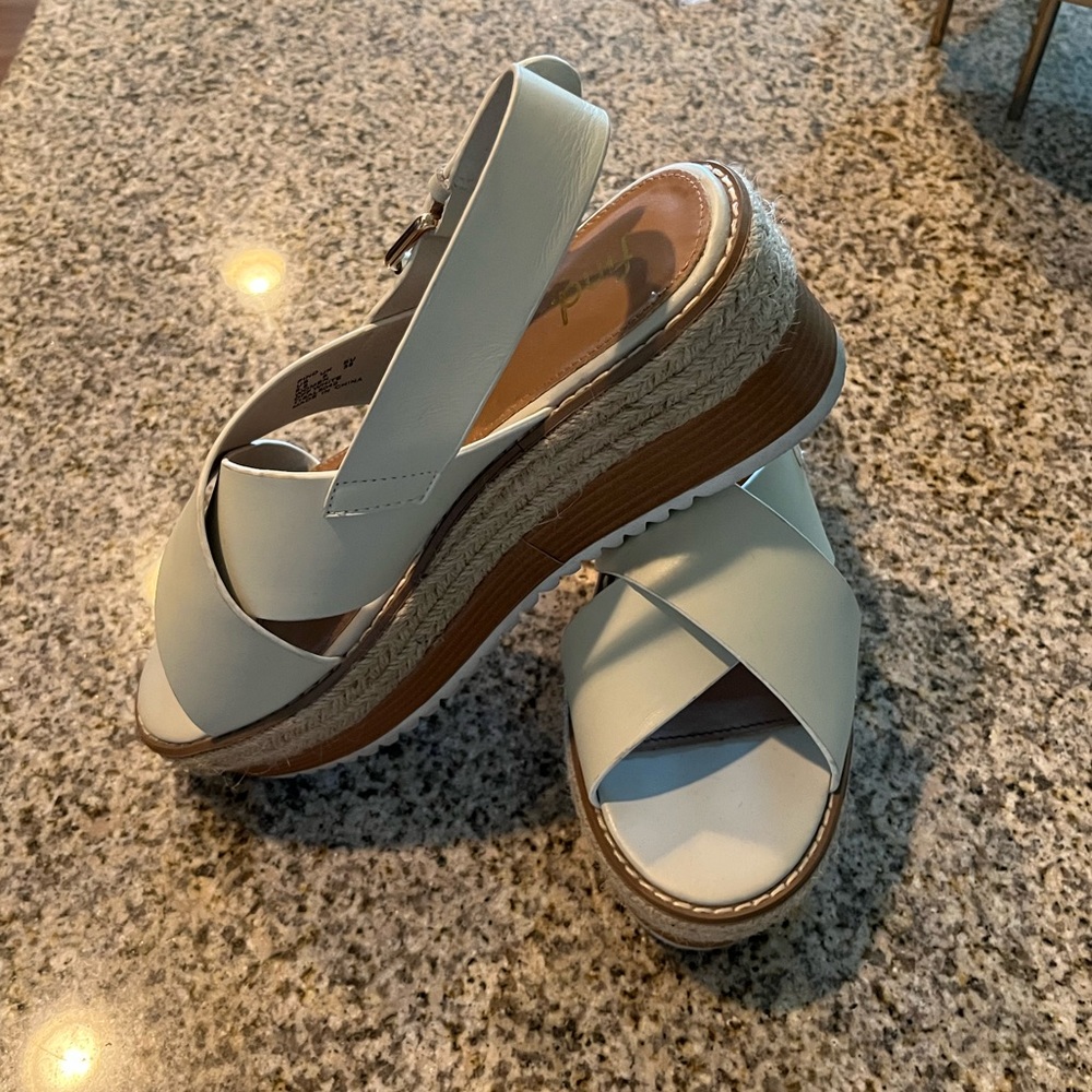 Off white platform wedges.